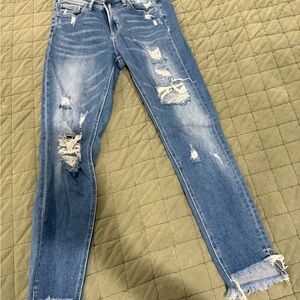 Velvet Distressed Ankle Jeans in Blue
